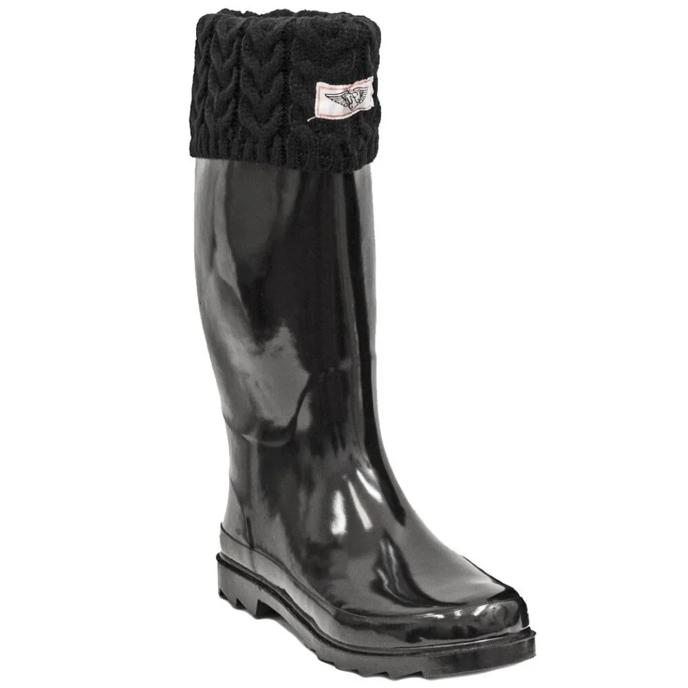 Women's Rainboots, Tall Rain Boots with Cuff, RB-3104, Black, Size 6